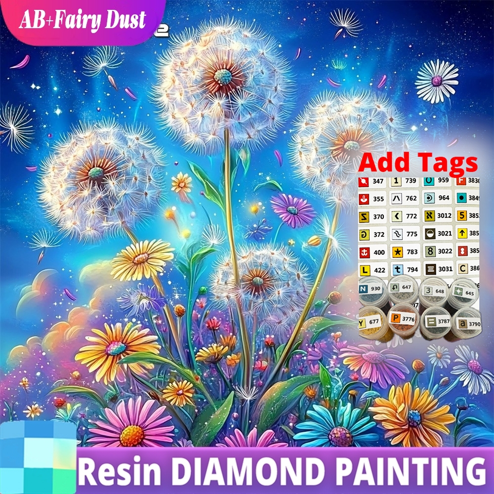 Embroidery Daisy Flower - Resin Fairy Dust AB 5D Diamond