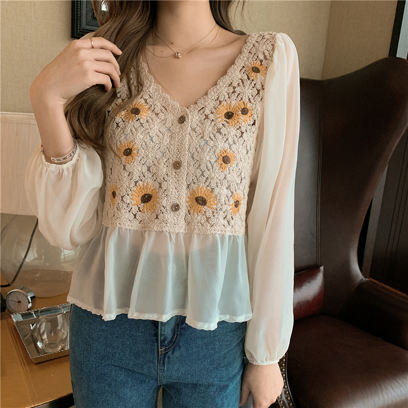 Embroidery Daisy - Crochet Top Chiffon Flower Embroidery Daisy