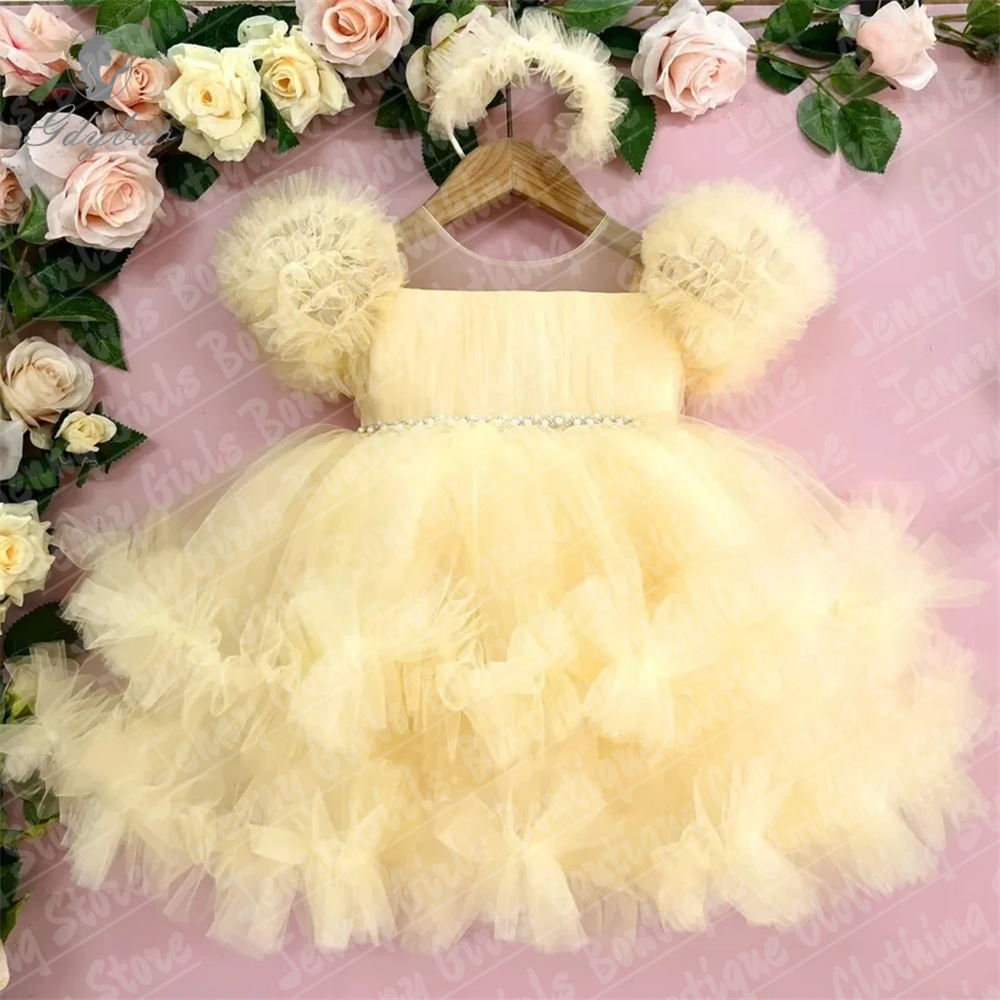 Embroidery Yellow Flower - Beautiful Girl Glitter Pearls Light Yellow