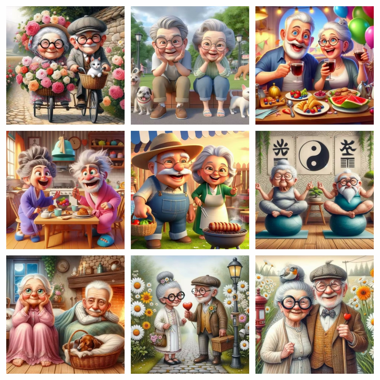 Embroidery Painting - Cartoon Happy Old Couple 5D Full