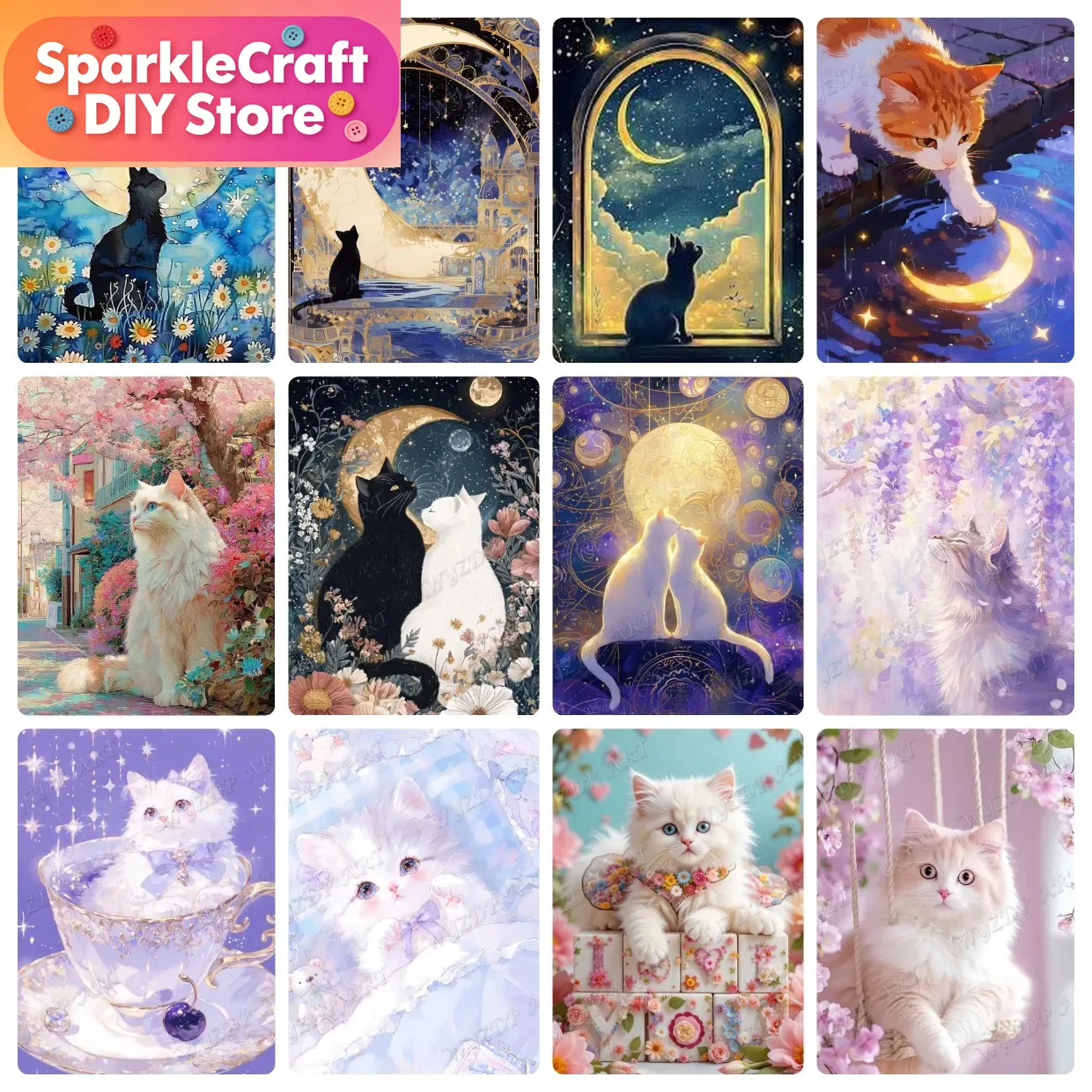 Embroidery Painting - Animal Cat Moon Diamond Painting Kit