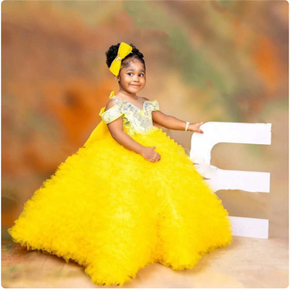 Embroidery Yellow Flower - Lovely Yellow Flower Girls Dress Tulle