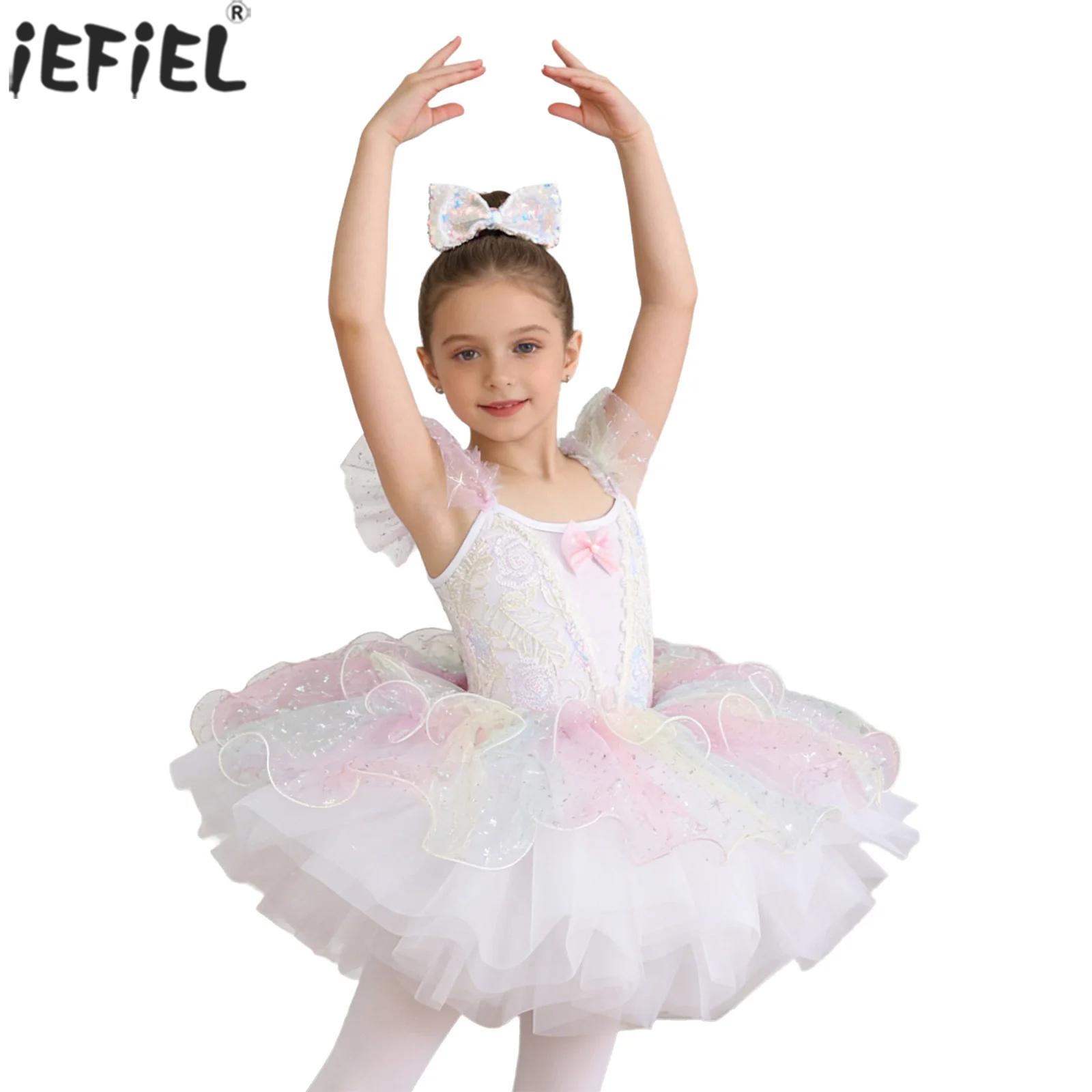 Embroidery Jersey - Kids Girls Ballet Dance Dress Ruffle