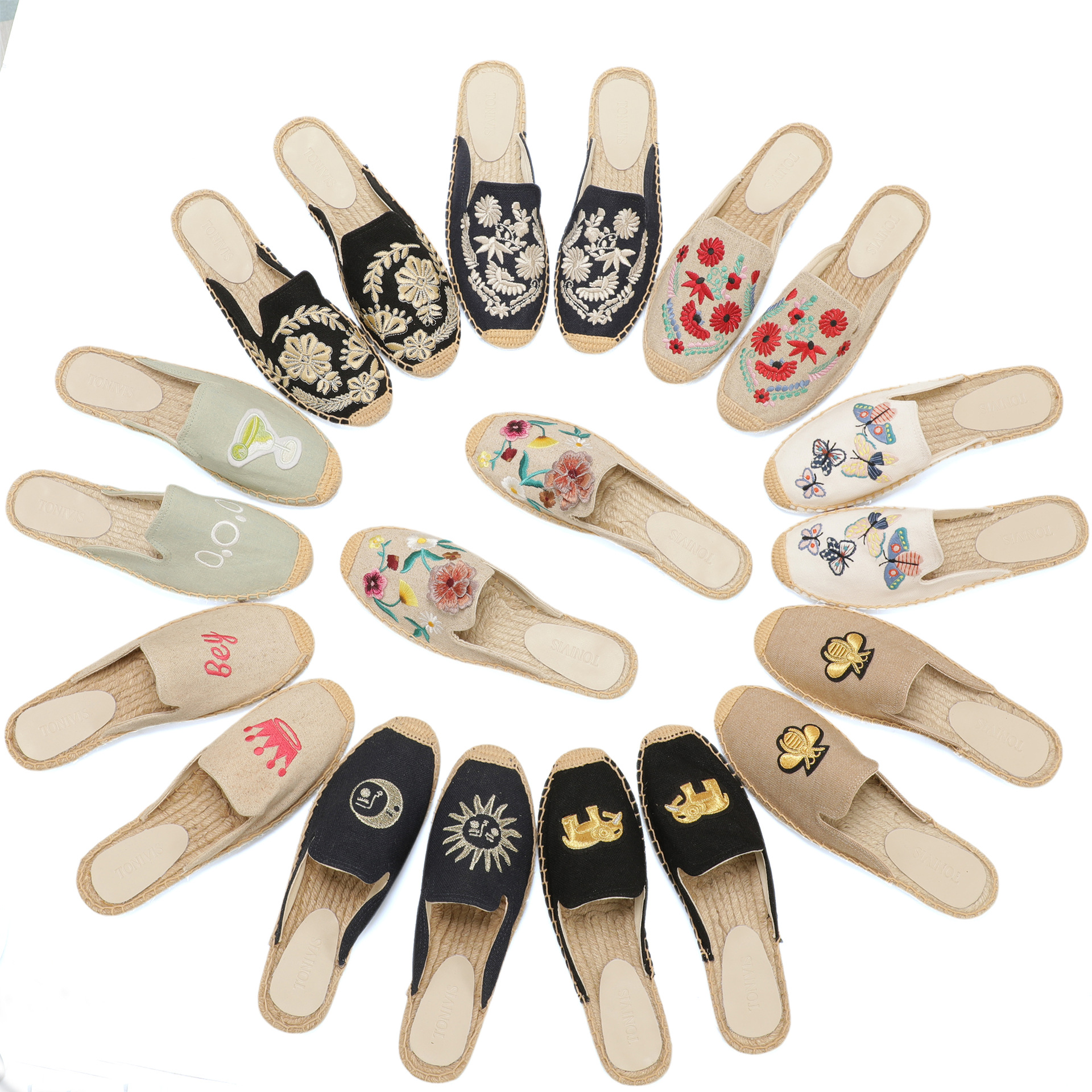 Embroidery Pattern - Women Floral Embroidered Espadrilles Slippers Linen