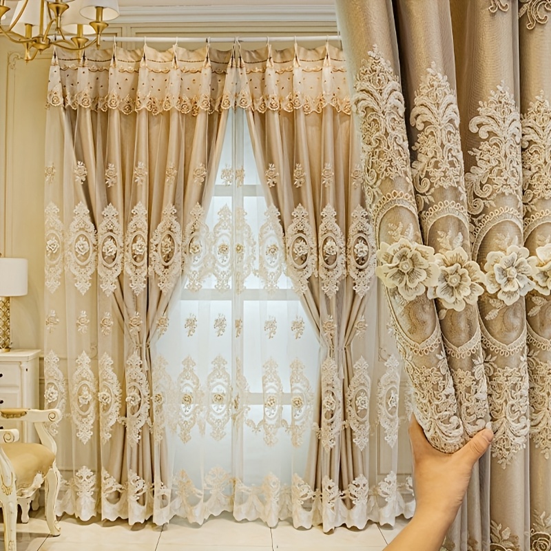 Embroidery Pattern - 1pc Luxury Double-layer European Curtains, with