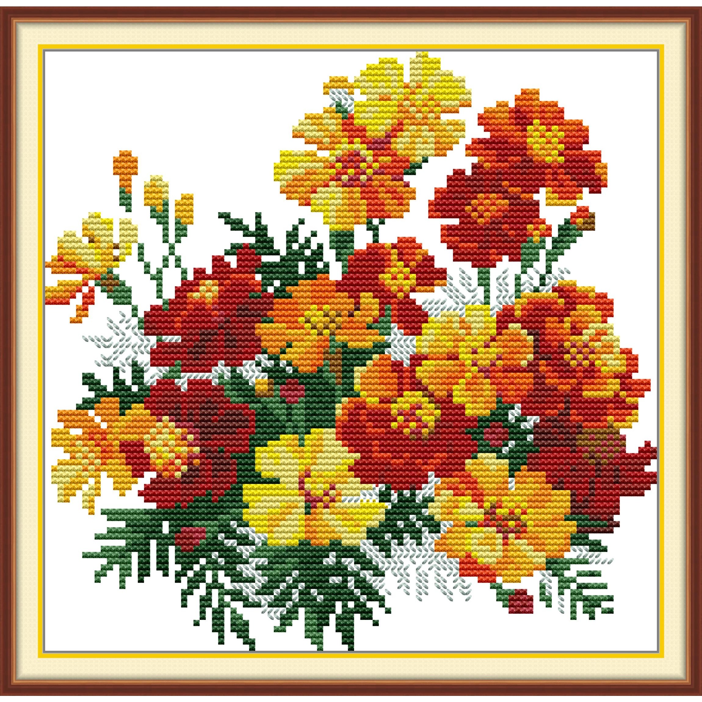 Embroidery Yellow Flower - Soulgift News Pre-Printed Cross Stitch Kit,