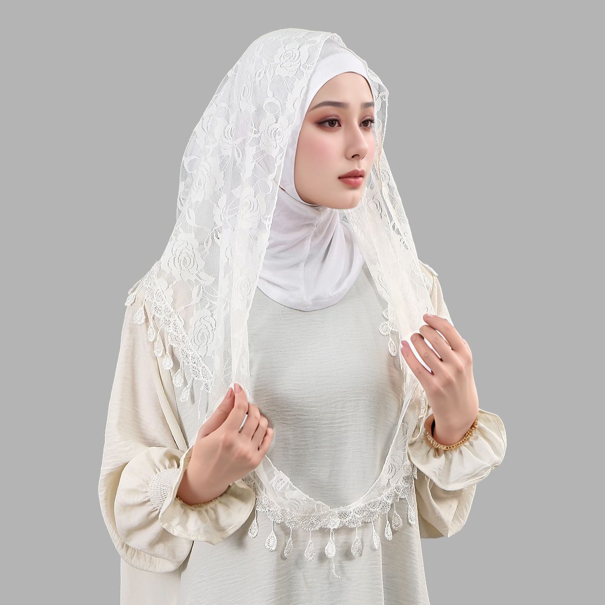 Embroidery Premium - Fashion Muslim Woman Lace Hijab Shawls