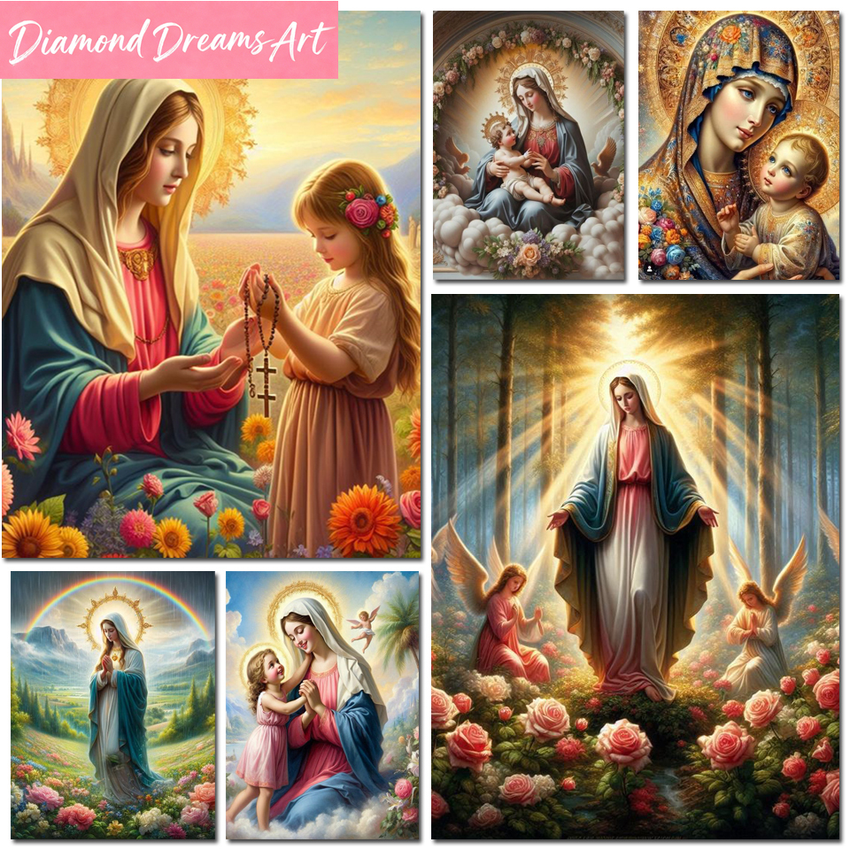 Embroidery Daisy - Frameless,Diamond Painting Virgin Mary Flower Diy