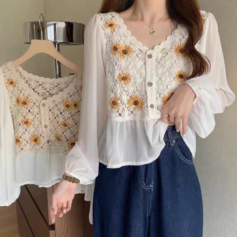 Crochet Top Chiffon Flower Emb - Embroidery Daisy incelemesi ve fiyatı