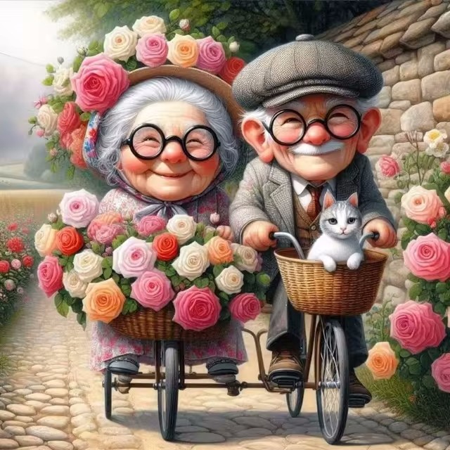 Cartoon Happy Old Couple 5D Fu - Embroidery Painting incelemesi ve fiyatı