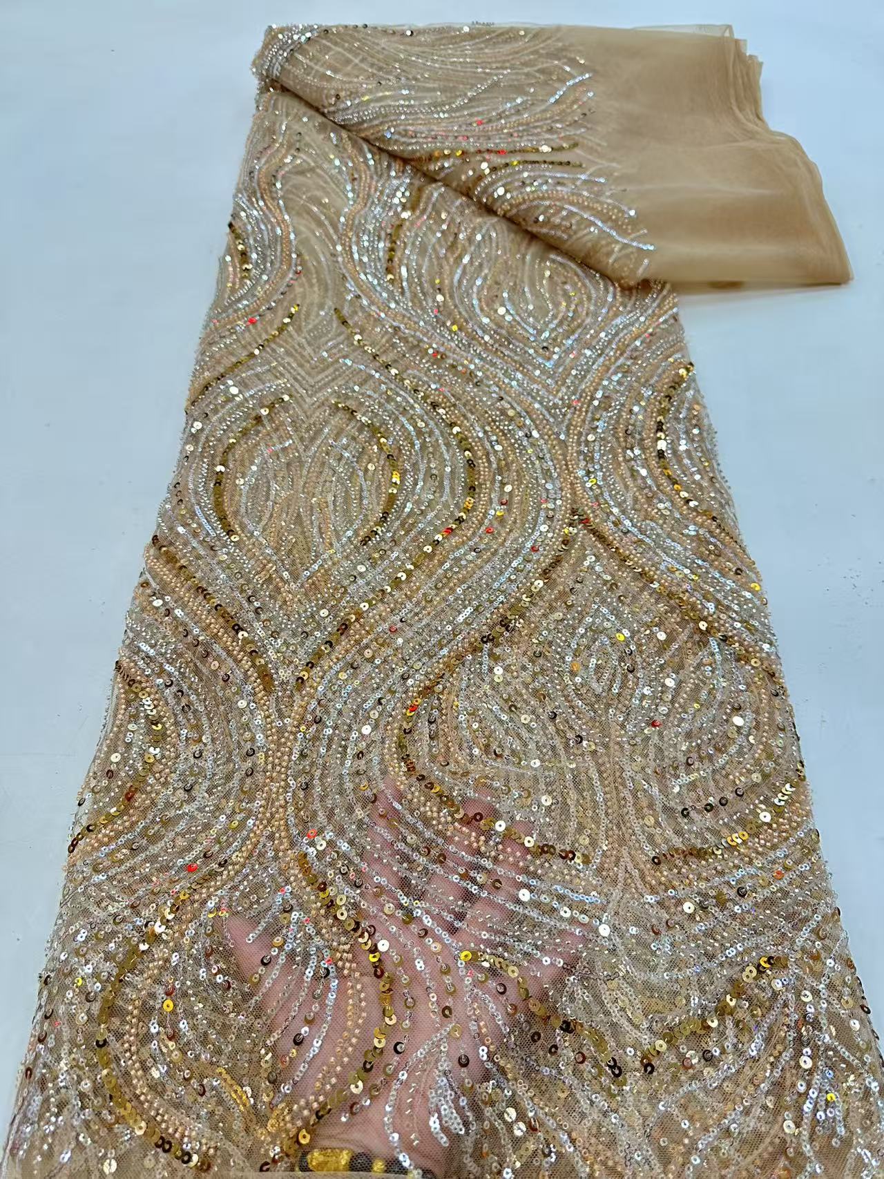 Luxury Red African Beaded Mesh - Embroidery Jersey incelemesi ve fiyatı