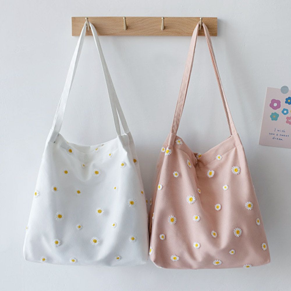 Women Canvas Bags Girls Shoppi - Embroidery Daisy Flower incelemesi ve fiyatı