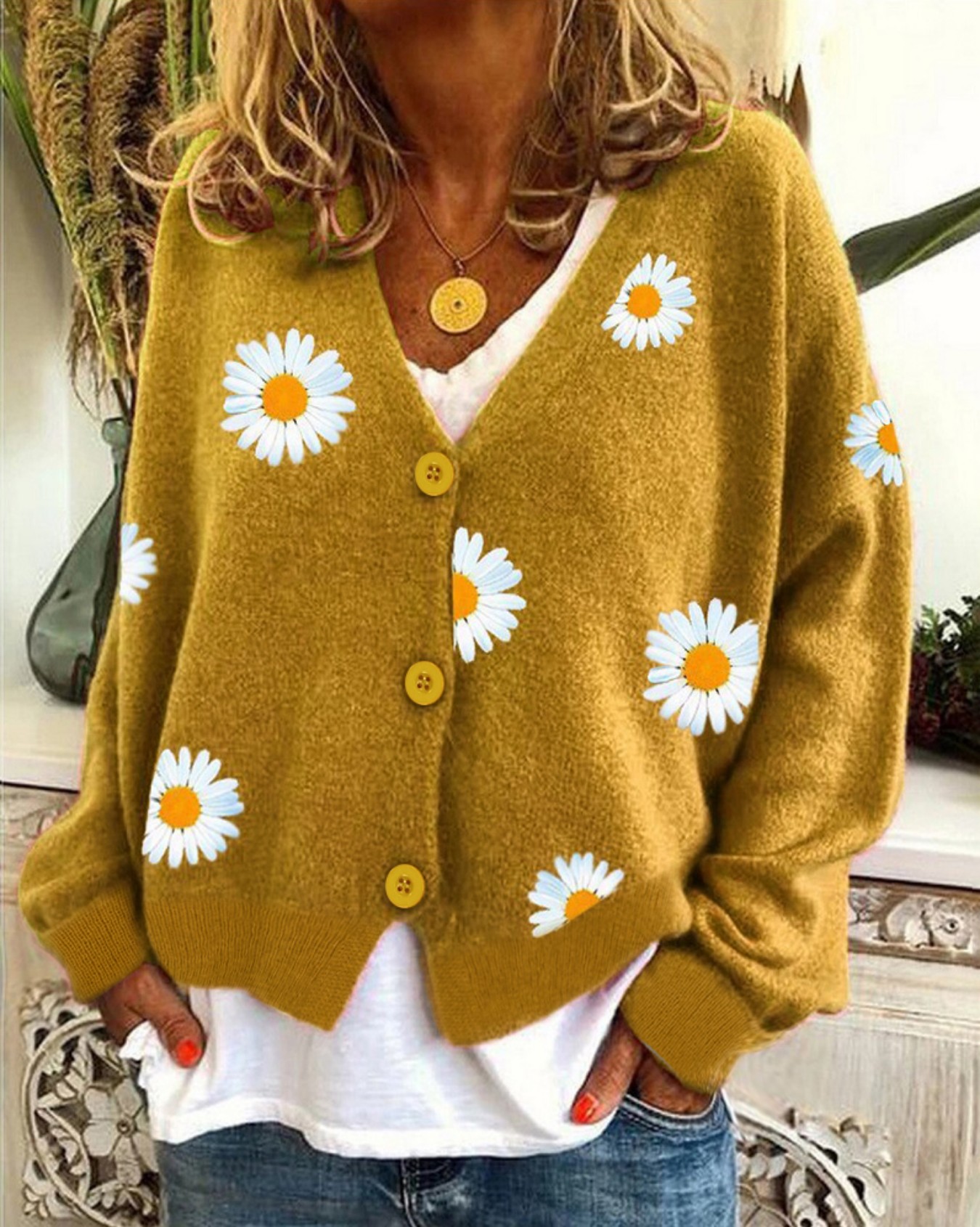 Women's Mustard Yellow Daisy E - Embroidery Daisy incelemesi ve fiyatı