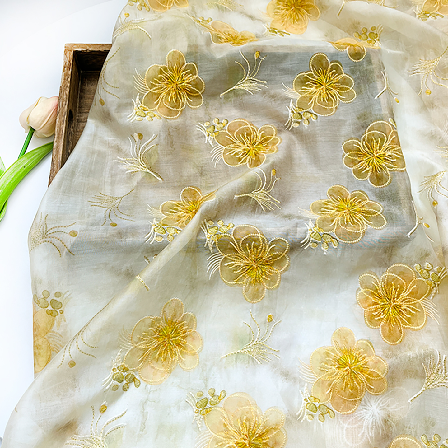 Digital Printing Embroidery Fa - Embroidery Yellow Flower incelemesi ve fiyatı