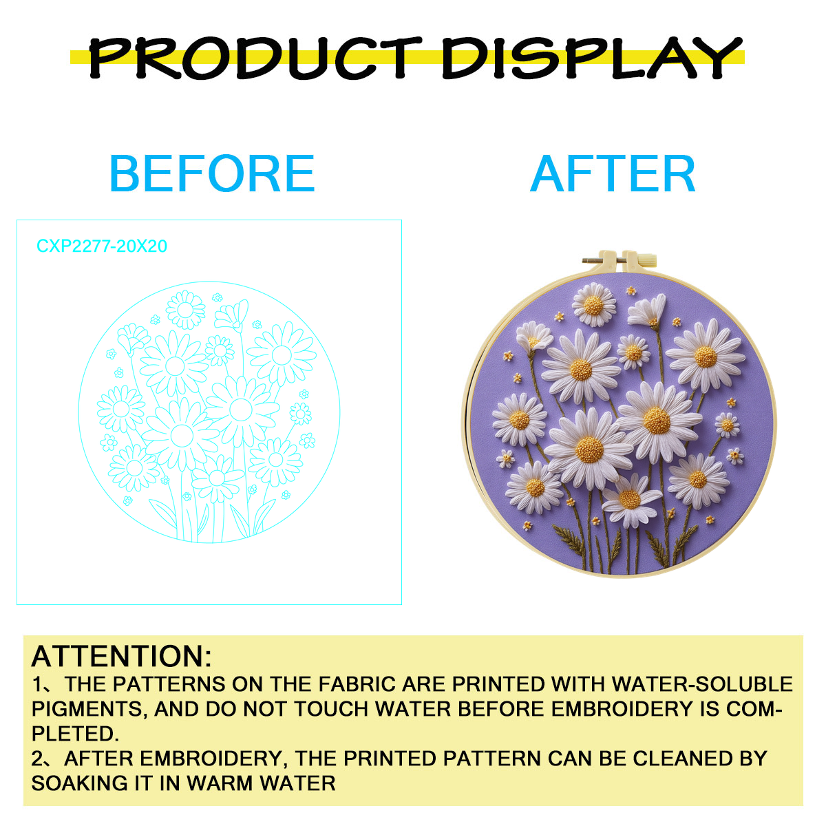 1pc 20X20CM/15X15CM daisy Embr - Embroidery Daisy Flower incelemesi ve fiyatı