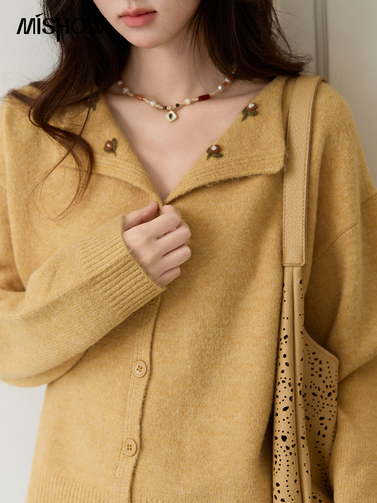 MISHOW Women's Autumn Cardigan - Embroidery Yellow Flower incelemesi ve fiyatı