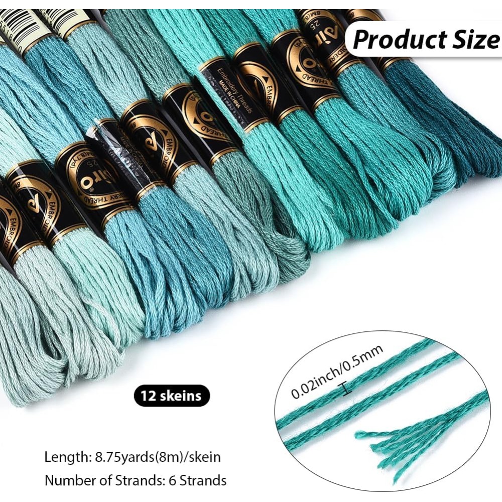 12 Skeins 6 Strands Green Embr - Embroidery Floss incelemesi ve fiyatı